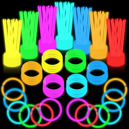 JIJI&CUI Glow Sticks 100pcs [8-Hour Ultra Bright] | Eco-Friendly & Non-Toxic Party Supplies for Kids, Festivals, Concerts,Halloween, Sports Events | 100+ Connectors with Boxed Set (CE Certified)