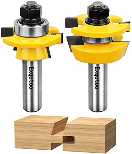Exqutoo 1/2-Inch Shank 2 Set Bevel Shaker Rail and Stile Router Bits, Rail and Stile Router Bit Set for Cabinet Door Rail, Stile and More (3/8-Inch Cutting Depth, 7/8-Inch High)