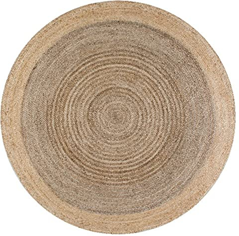 Ripaz Vogue Tapis réversible en Jute tissé à la Main Gris avec Bordure Beige - Tapis Rond pour Ferme, extérieur, Salon, 90 x 90 cm, (GJ535-R)