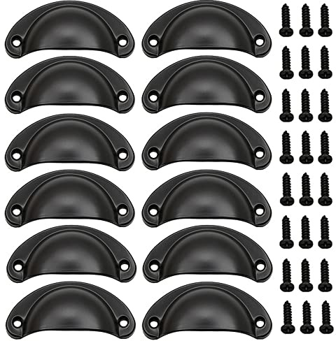 Lxoraziy Türknauf Vintage 12 Pieces Vintage Muschelgriffe, Halbkreis Bronze Möbelgriffe mit Schrauben, für Schublade Antik Schrank Griffe, Möbelgriff (Schwarz)