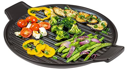 bremermann Grillpfanne Steingut, Grillschale flach für BBQ, rund schwarz