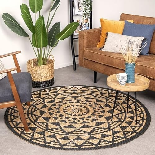 FRAAI | Home & Living Jute Teppich Rund - Henna Maya Natur - Jute - Flachgewebe - Boho, Skandinavisch - Wohnzimmer, Esszimmer, Schlafzimmer, Flur - Carpet