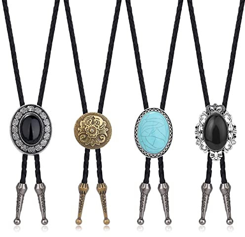 Milacolato 4 Bolo Tie Krawatte Set Für Herren Jungen Western Cowboy Krawatten Handgefertigte Leder Krawatten Halskette, Bolo Krawatten Set Halloween Kostümzubehör