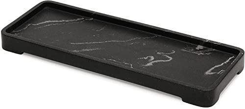 Suanti Bathroom Tray - Matte Black Marble Style, Rectangular Counter & Toilet Tank Tray for Soap, Cosmetics, Jewelry, Perfume, Candle