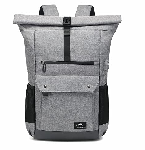 Rolltop Rucksack, 15,6 Zoll Laptop Business Schule Rucksäck Zurück Offenbar Damen Herren Ergonomie Wasserfester Atmungsaktiv Reiserucksack Tagesrucksack Kurierrucksack mit Koffergurt