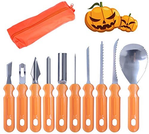 Halloween Kürbis Schnitzset, 10-Teiliges Edelstahl Kürbis Halloween Dekoration DIY Schnitzwerkzeuge Mit Tragetasche Pumpkin Carving Kit Schnitzmesser Für Kinder Erwachsene Und Familie