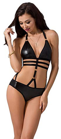 Selente Luxury Love elegante set di lingerie da donna (prodotto nell'UE) in body e esclusiva benda per gli occhi in satin, S-M