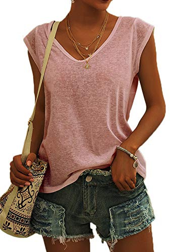 GeGekoko Femme T-Shirt Débardeur Col en V à Mancherons Lâches Hauts Tuniques De Base D'été Lâches