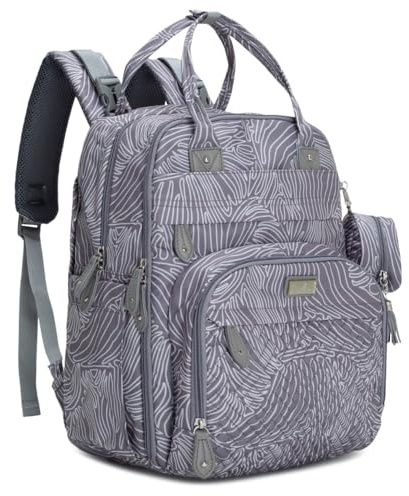 BabbleRoo Baby Changing Bag Backpack, Nappy Changing Back Pack Diaper Bags with Changing Mat & Pacifier Holder for Mom & Dad(Grey Swirls)