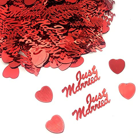 CHEERYMAGIC Wedding Confetti,15g Just Married Confetti Throwing Dinner Table Confetti Scatter Wedding Table Decoration for Bridal Showers Engagement Birthday Party Decor A4-JHXZ (Red)