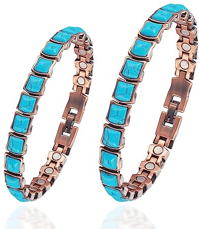 YINOX 3500 Gauss Lady Arthritis Magnetfeldtherapie-Kupfer-Schmuckset, lindert wirksam Knochenschmerzen, hat leichte Schlankheits- und Lymphdrainage-Effekte (Armband + Fußkettchen) (A)