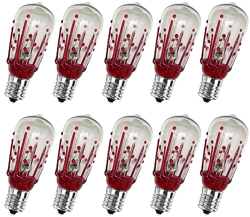ST40 Flicker Flame Light Bulbs, 10 Count Christmas Red Incandescent Bulbs, E17 Screw Base, Dimmer Compatible, UL Listed for Indoor Outdoor Use, 1 Watt, 120 Volts, 1500 Hours Lifespan