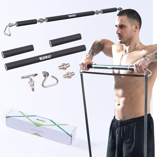 GEKU FIT Barra per fascia di resistenza, barra di allenamento robusta da 105,4 cm con ruote in ABS per allenamento muscolare, allenamento a casa, carico massimo 362,9 kg (3 bar)