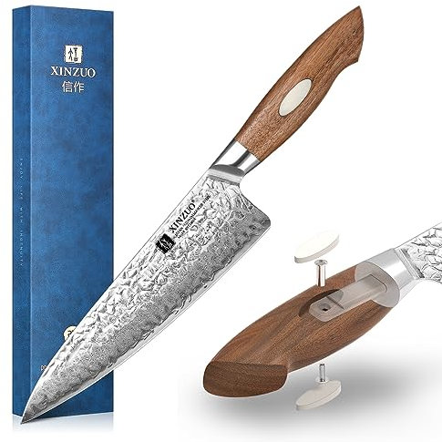 XINZUO 21.1cm Kochmesser Japanisches AUS-10 Stahl, 67 Schichten Damaststahl Küchenmesser, Handgeschmiedet profi Chefmesser Scharfe Fleischmesser Gyuto Messer mit Schwarzem Walnuss Holzgriff