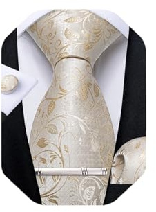 DiBanGu Champagner Paisley Krawatte für Herren formellen Seiden-krawatte und Einstecktuch Manschettenknöpfe Hochzeit Party Krawattenklammer Set