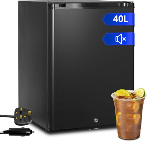 Techomey 12V Fridge 40L, 12V Fridge for Campervan, Silent Campervan Refrigerator with Lock for Caravan, Motorhome, Boat, Bedroom, Car, Truck, Black | Silent Campervan Refrigerator with Lock for Caravan, Motorhome, Boat, Bedroom, Car, Truck, Black