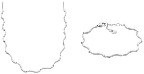 Skagen Damen Halskette und Armband Essential Waves, silberfarbener Edelstahl, Set