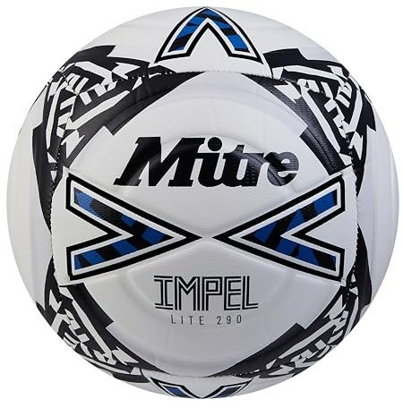 Mitre Impel Lite 290 Pallone da calcio, resistente, leggero, bianco/nero/blu, 4