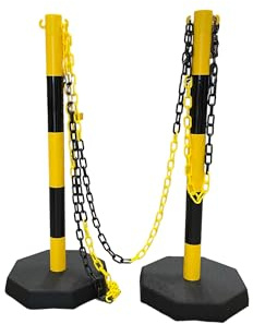 Pfosten & Kette Absperrset -Robust-, 2 Kunststoffpfosten inkl. 5m Kette (Schwarz/Gelb)