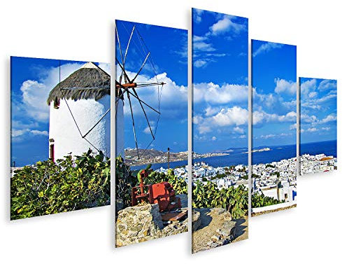 islandburner Prime Bild auf Leinwand Mykonos Blauer Himmel Windmühle Bilder Wandbilder Poster