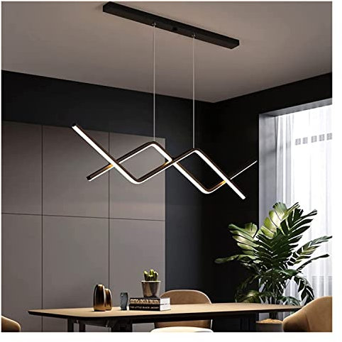 Modern Pendelleuchte LED Wave Line Kronleuchter Lange lineare Kücheninsel Pendelleuchte Moderner Minimalismus Hängelampe Deckenleuchte for Wohnzimmer Esszimmer Billardtisch Restaurant(Zwart,Warm Light