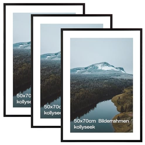 kollyseek 3er Set 50x70cm Bilderrahmen und Acrylglas Schwarz Fotorahmen,zum Aufhängen & Aufstellen, Wand Moderner Fotorahmen, Schwarz Dekorahmen