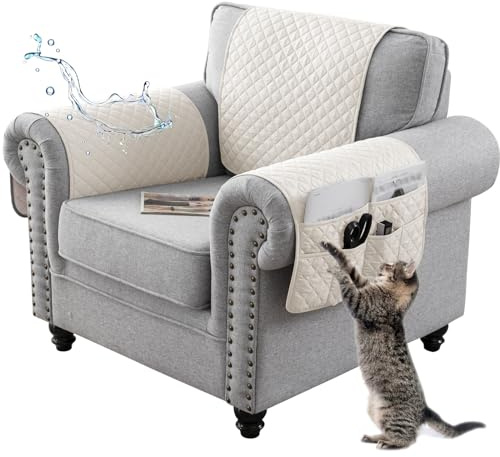 Sofa Armlehnenbezüge, Sesselschoner Sesselauflage, Fernsehsessel Schutzbezug Anti-Rutsch, Relaxsessel Bezüg Sesselüberzug für Zuhause mit Kindern und Haustieren Hund (Elfenbein,1 Sitzer (3 Stück))