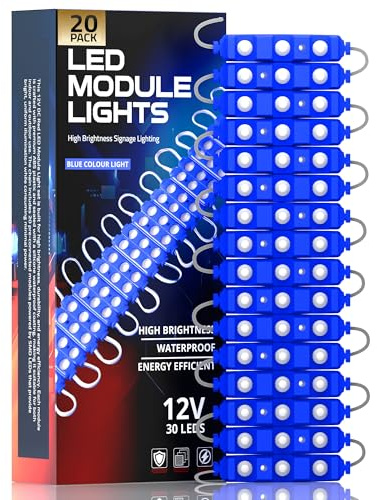 LEDSone 12 V blaues Injektions-LED-Modul, wasserdicht, dekorative Hintergrundbeleuchtung für Werbeschilder mit selbstklebender Rückseite (20er-Pack)