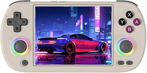 RG40XX H - Consola de juegos de mano, pantalla IPS de 4 pulgadas, sistema Linux, batería de 3200 mAh con iluminación RGB colorida de joystick, tarjeta TF de 128 G integrada y 10000 juegos, compatible