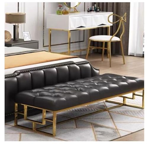 Moderne gepolsterte Kunstleder-Ottoman-Bank mit weich gepolstertem Sitz und Metallbeinen, bequeme Sitzgelegenheit für Wohnzimmer, Eingangsbereich, Esszimmer, Schlafzimmer, stilvolles und funktionales