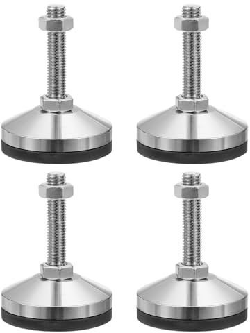 PATIKIL Furniture Leveling Feet 2.4 Dia Base M12 Thread, 4 Pcs Carbon Steel Adjustable Threaded Furniture Levelers Screw on Leg Leveler with Pads for Desk Chair Cabinet,Black/Silver