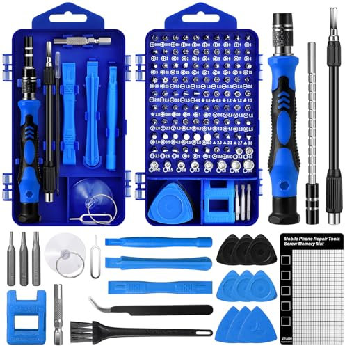 Zeawavsl Juego de Destornilladores de Precisión MECHANIC 122 en 1 con Cepillo Pequeño - Kit de herramientas de reparación de teléfonos Celulares, Computadoras Portátiles, Cámaras, Gafas (Blue)