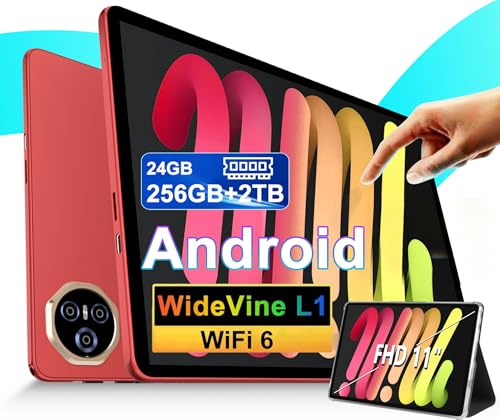Dghrti 2026 Tablette 24Go RAM + 256Go (UFS 2.2), Écran Tactile 11 Pouces Android, 8000mAh, Extensible 2To, Widevine L1 GMS Certifié, 8-Cœurs 2.0 GHz, Double Caméra, Face ID, GPS, BT5.0 - Rouge