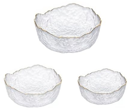 wangsdjy Clear Glass salad bowl-Vintage glass bowl mixing bowls set of 3, BPA-free, suitable for fruits, salads, ice cream, snack bowls(3PCS)