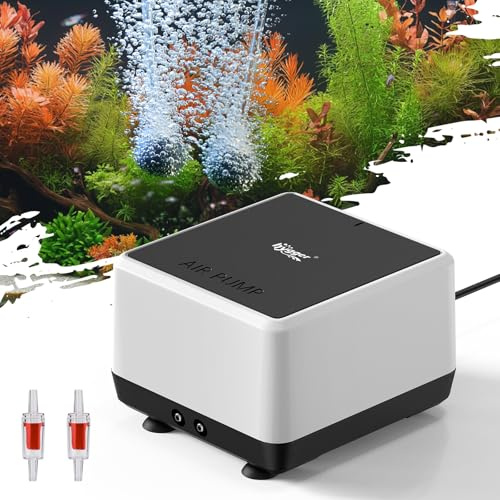 hygger Aquarium Air Pump Silent, 2 Outlets Fish Tank Air Pump Pond Oxygen Pump, Quiet Aquarium Bubbler Pump for Fish Tank, Adjustable Air Flow with Air Stones Air Tubes Check Valves