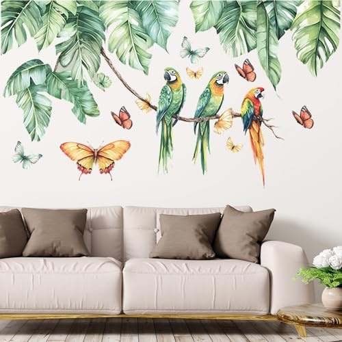 duoyif Pegatinas De Pared Palma Hojas Tropicales Vinilos Decorativos Hojas Plantas Verde Colgantes Loro Adhesivos Pared Dormitorio Cocina Baño Salón Habitación Niños Oficina (b)