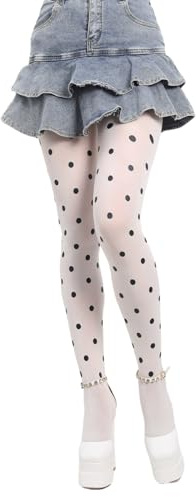 Kvinnor vintage prickigt mönstrade tunna tights JK Girl hög midja foooted tights silkestrumpor ogenomskinliga mode strumpor, Vit, one size