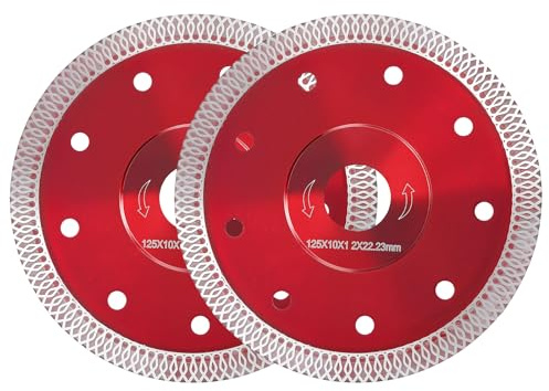 JEUIHAU 2 PCS 125mm Diamond Cutting Discs, Super Thin Diamond Saw Blade for Angle Grinder, Cutting Discs for Tiles, Porcelain, Granite, Marble, Stones, Bricks, Red
