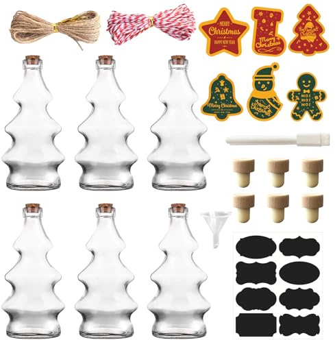 Joyesplay 6 Stück Likörflaschen 300ML Flaschen Weihnachten,Leere Flaschen zum Befüllen,Befüllbare DIY,Befüllbare DIY Christbaumkugeln aus Plastik,Baumschmuck (Satz 1)