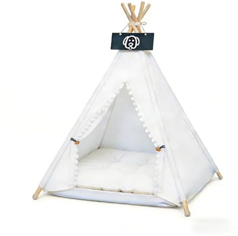 Beafaoo Tipi Zelt für Haustiere, Portable Tipi Zelt Katze Hund, HundehüTte Katzenhaus Indoor, Katzenzelt Hundezelt mit Doppelseitigem Kissen, Abnehmbar, Waschbar, 50x50x60cm