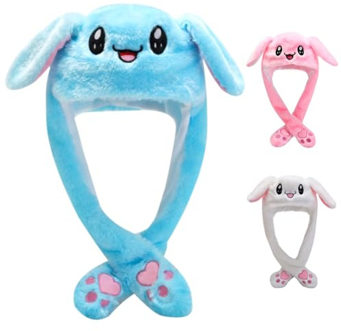 ZesGlyxyr Chapeau Peluche pour Animaux avec Oreilles, Drôle Peluche Oreille Animal, Bonnet d'animal Lapin Mignon, Chapeau Amusant Avec Airbags, pour Fête Costumée, Fête de Noël, Cosplay (Bleu)