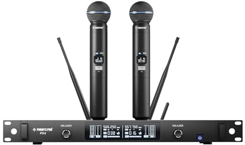 Phenyx Pro UHF Dual Auto Scan Talkback Smart Wireless Mic System PTI-2 | Auto Scan & Sync, Adaptive RF Power, 2 x 100 Frequencies, 328 ft Range, Clear Hi-Fi Audio, Dynamic Mics, Stage Vocals