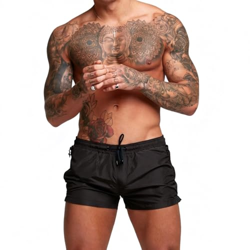 InfiniZer Men’s Swim Shorts Quick Dry Swimming Trunks with Triangle Mesh Lining Beach Swimwear with Pockets for Men (M, Black)