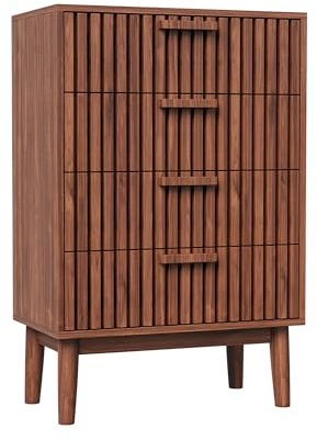 AZJSAHAH Kommode Mit 4 Schubladen，Kommode mit viel Stauraum Komodenschrank Schubladenkommode Flurschrank Holz für Schlafzimmer Wohnzimmer Flur Büro Organizer (Walnussholzfarbe(4 schubladen))