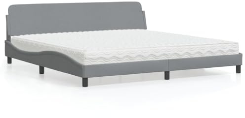 Holamys Säng med madrass Dover ljusgrå 200 x 200 cm, tygöverdrag, furu, komfortskummadrass H2/H3, vågdesign, sovrumsmöbler