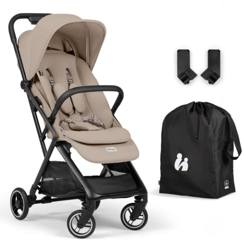 hauck All-in-One Reisebuggy Set, Flugzeug Handgepäck, Fly N Care Mocha | Einhändig klappbar mit Tragetasche, Tragegurt, Sitzauflage, UV-Schutz 50+, XL Netzfenster, Liegeposition ab Geburt bis 22 kg