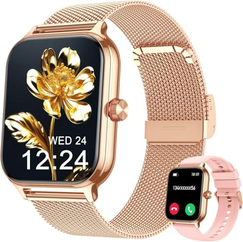 LODIMEKE Smartwatch Herren Damen Telefonfunktion Blutdruck Herzfrequenz Schlaf, 1.96’’ AI Fitnessuhr 100+ Sportmodi, IP67 wasserdichte Schrittzähler Wecker Taschenrechner Visitenkarte iOS Android