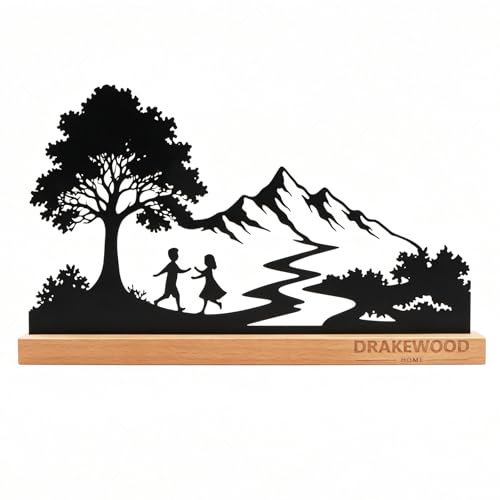DRAKEWOOD Scultura Albero Della Vita con Bambini Montagne Silhouette
