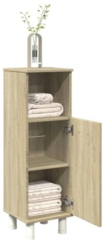 Bendmaxx Badskåp Sonoma-ek av trämaterial med 3 fack 30,5 x 30 x 95 cm förvaringsutrymme med dörr för badrum och ordning