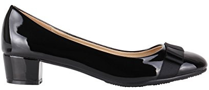 Women Low Block Heel Court Shoes Bow Patent Ballerina Pumps Party